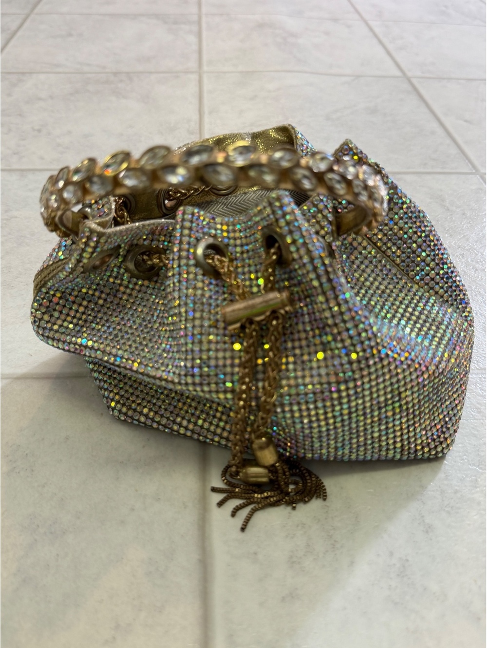 Liriana Gold-Tone Crystal Embellished Evening Bag with Jeweled Handle - Picture 4 of 4
